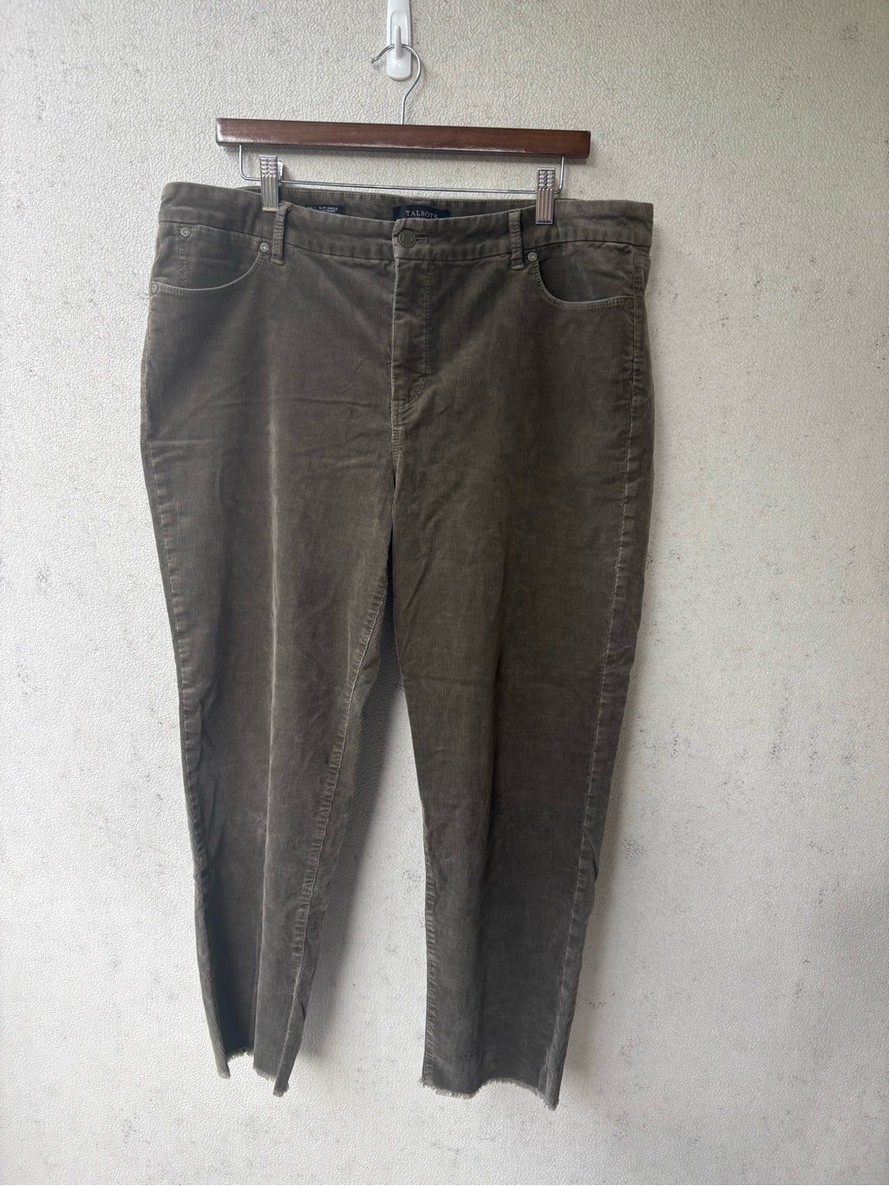 Talbots 16 Slim Ankle Corduroy Pants Raw Hem Mushroom Olive